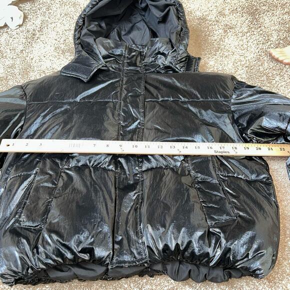 Pull&Bear puffer coat/jacket black wet look zip/button up women's SZ M hip hop - Picture 6 of 9
